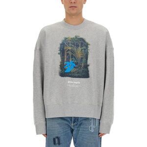 PALM ANGELS Men's Crewneck Sweatshirt with Jungle Print Men GREY Sweaters &